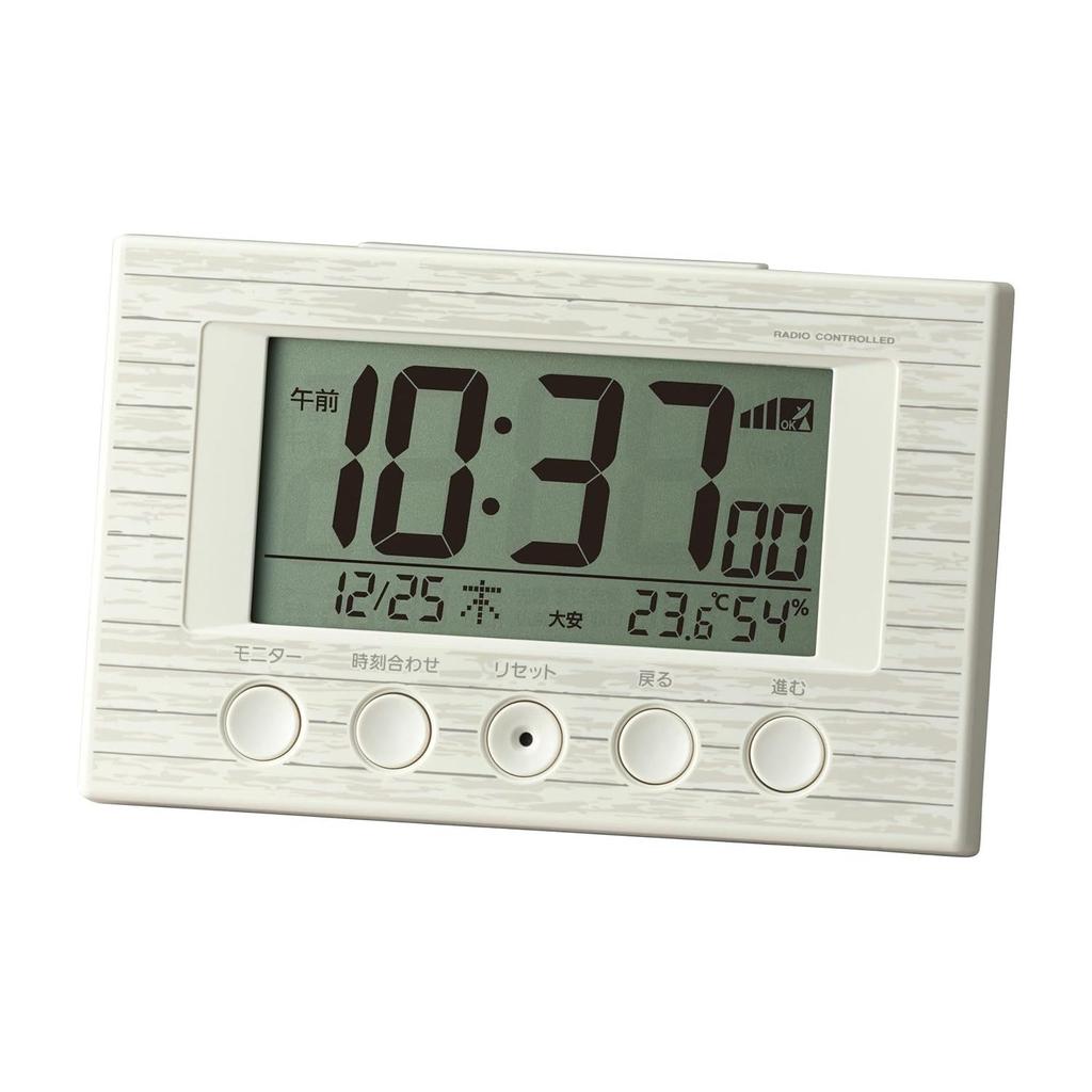 RHYTHM Alarm Clock Radio-Controlled Thermometer Hygrometer Fit Wave Smart Wood Grain (White) 7.7125.4cm 8RZ166BZ03