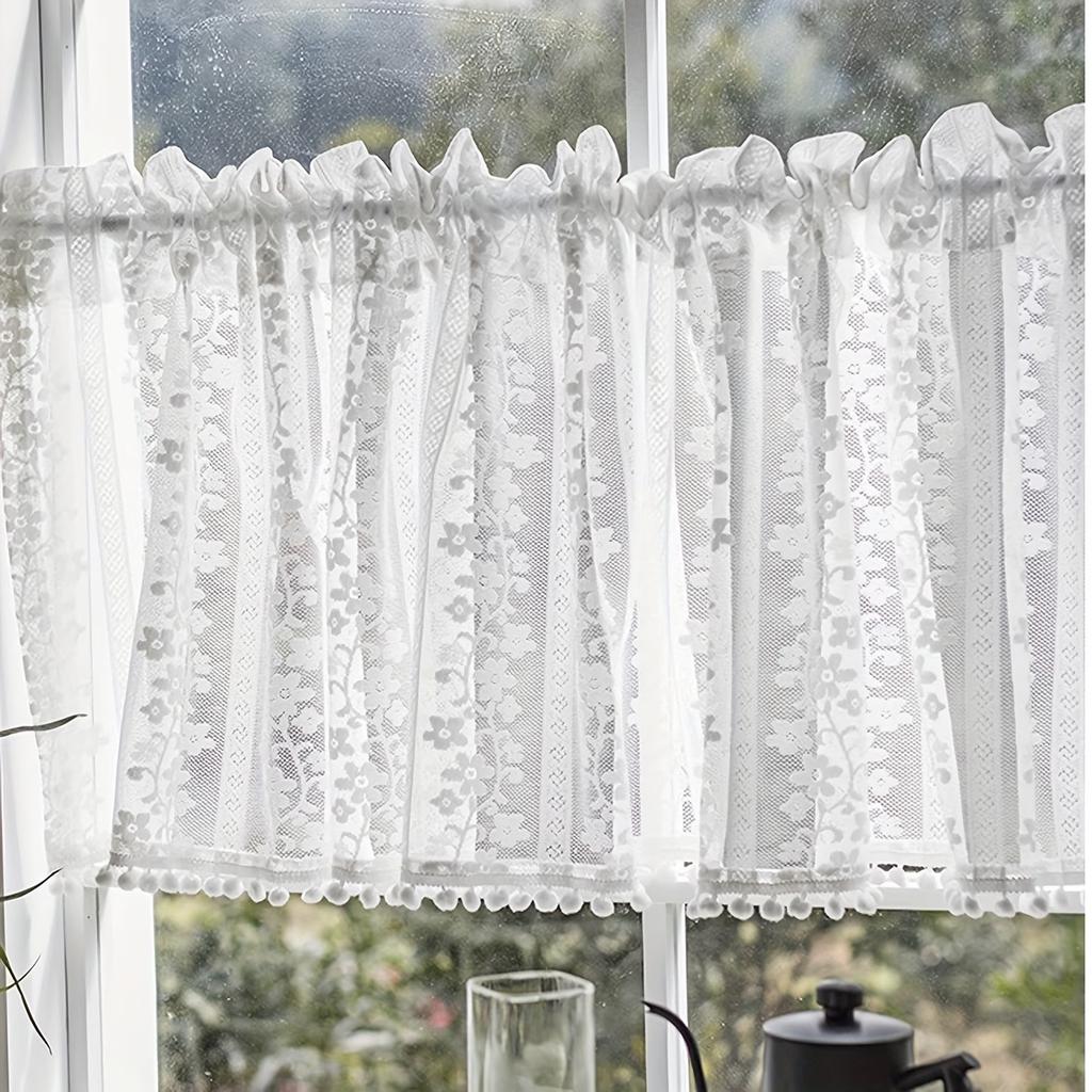 1pc French Vintage Tassel Lace Sheer Short Valance, Rod Pocket Hanging, Kitchen Curtain, Cafe Curtain, Cabinet Cover, Room