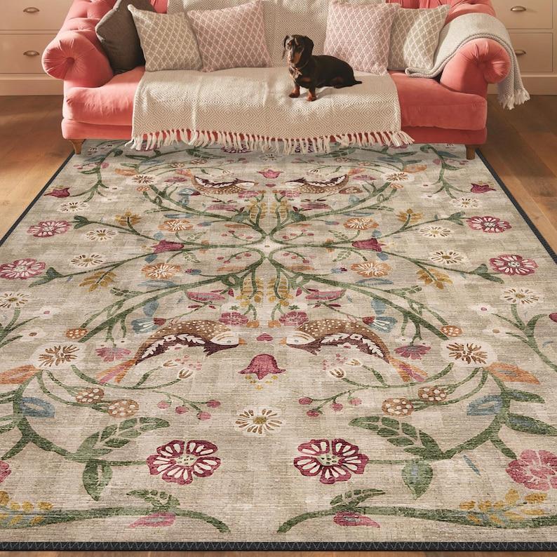 Бохо Шик Турецкий Традиционный Цветочный Ковер Моющийся Нескользящий Большой Потертый Ковер для Декора Гостиной Спальни