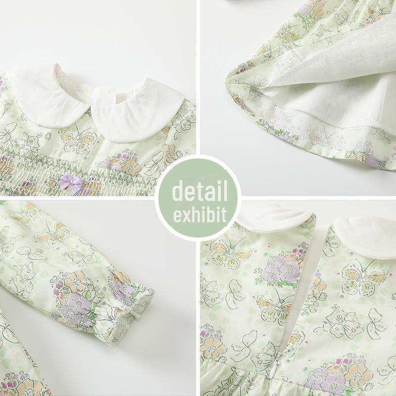 Юбка принцессы с длинными рукавами для девочек, весна 2025 г., с пасторальным узором в виде бабочек