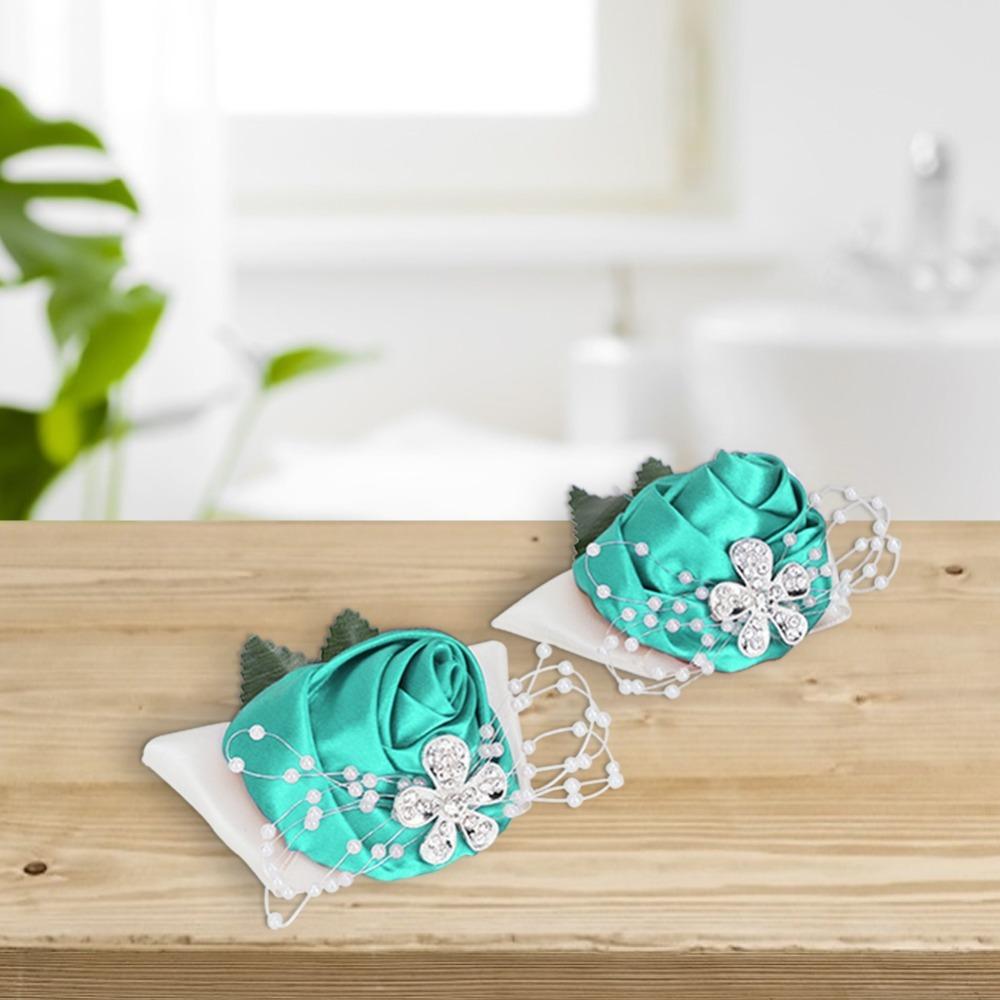 2pcs Diamond Rose Wrist Corsage Rose Red Wedding Corsage Beautiful Hand Flower For Bridesmaid