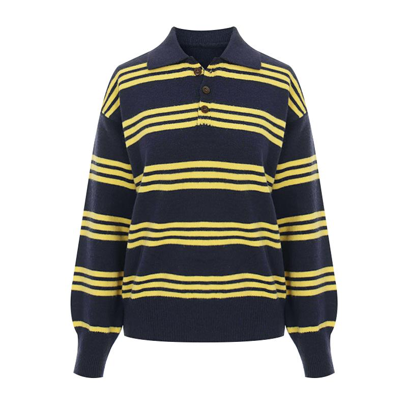 SELLY'S Striped Collared Knit_I6A-Ckn006