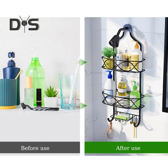 Стеллаж для хранения со съемной корзиной, большой вместимости, простая установка, 3-слойный подвесной душевой шкаф, большой органайзер для ванной комнаты