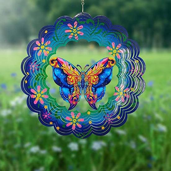 3D бабочка ветер Spinner украшение с крючком Крытый открытый сад двор крыльцо из нержавеющей стали красочный павлин цветок перезвон ветра подвесной орнамент