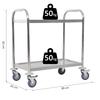 Serving Trolley Kitchen Cart on Castors 2 Shelves 80L x 45W x 82H cm Chromed Stainless Steel