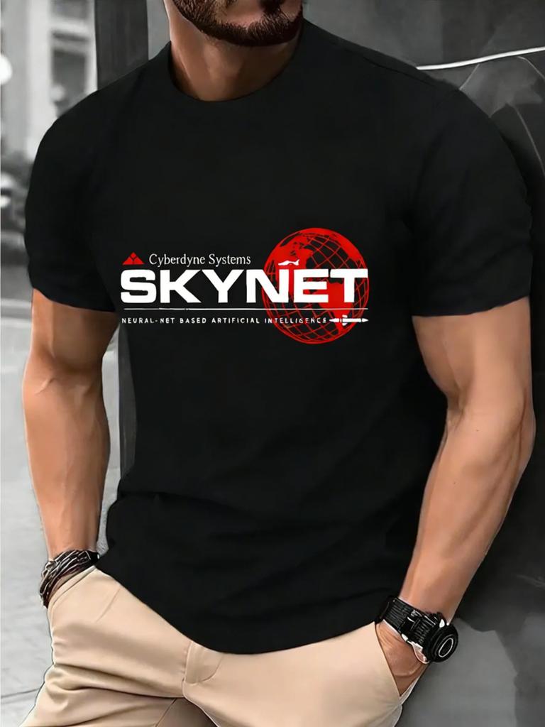 Мужская графическая футболка Cyberdyne Systems Skynet Мягкая хлопковая футболка отводящая влагу Всесезонная Повседневная Формальная одежда