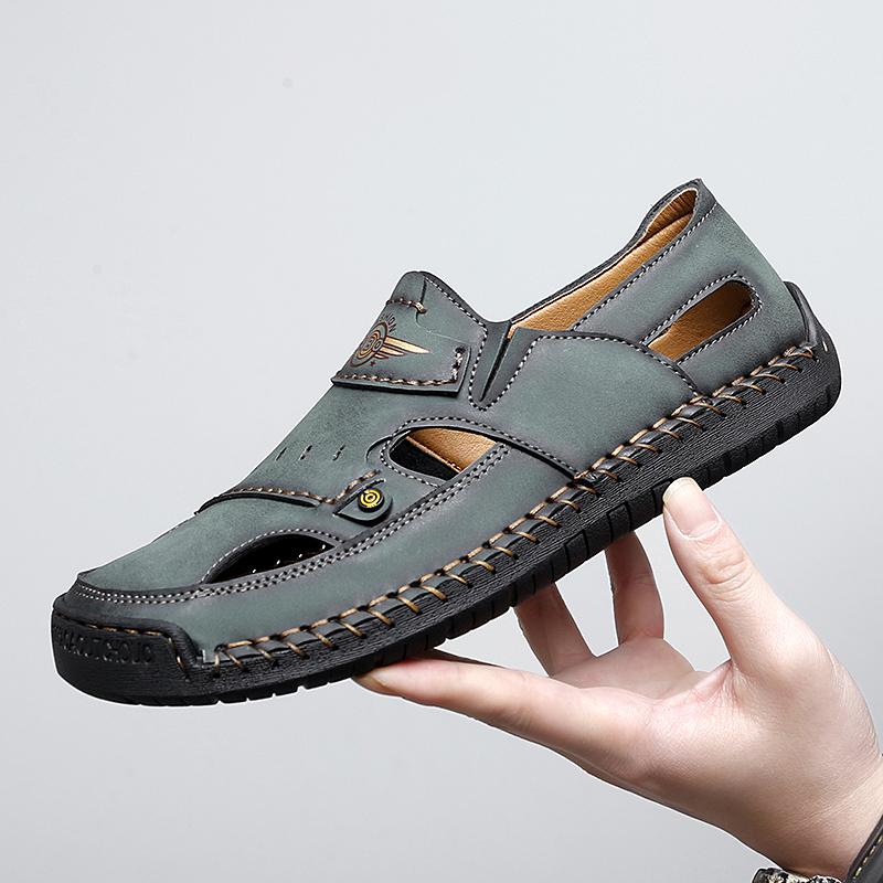 39-48 Летние мужские кожаные пляжные сандалии ручной работы Мужские сандалии с закрытым носком Сандалии большого размера