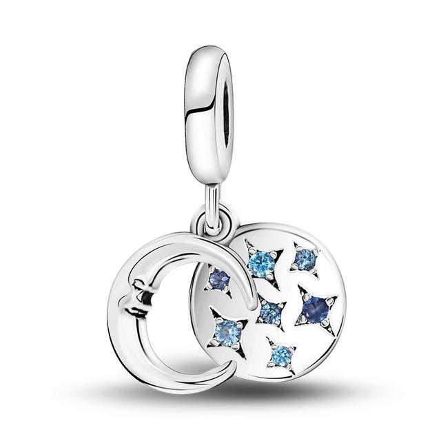 925 Sterling Silver Glowing Stars Moon Sun Rainbow Dangle Charms Beads Bracelet Necklace Jewelry Women