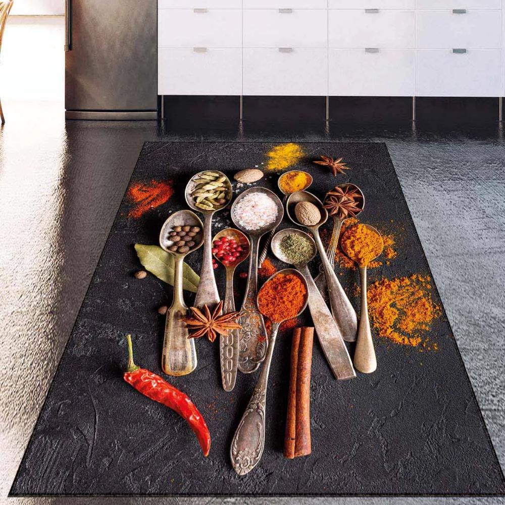 Kitchen Rug Decorated with Colorful Spices, Stain-Resistant, Easy-to-Clean Spice Patterned Kitchen Rug