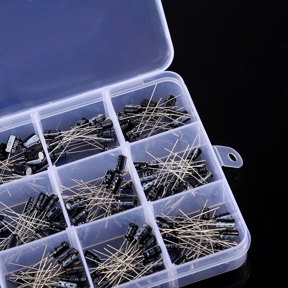 200pcs DIY 15 Capacitance Model 0.1uF-220uF Electrolytic Capacitor Assortment Kit with Box