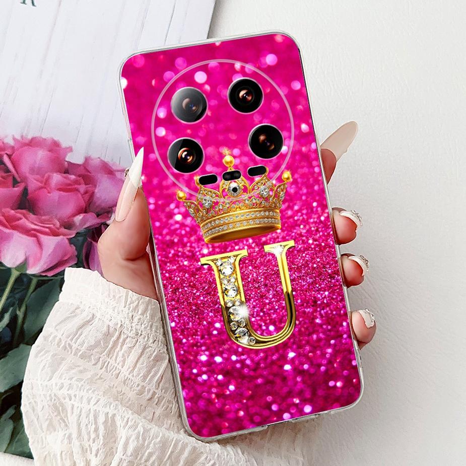 For Xiaomi 14 Ultra Case Mi 13 Ultra New Crown Letters Back Cover Soft Silicone Phone Case For Xiaomi 13 Ultra Mi 14Ultra Bumper