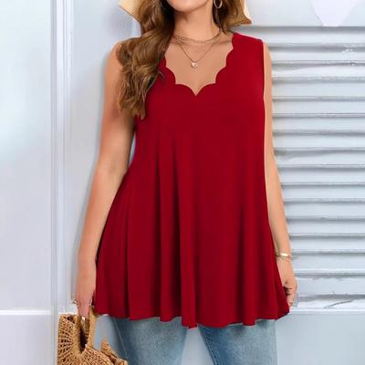 Женская мода лето плюс размер повседневный V-образный вырез без рукавов жилет топ