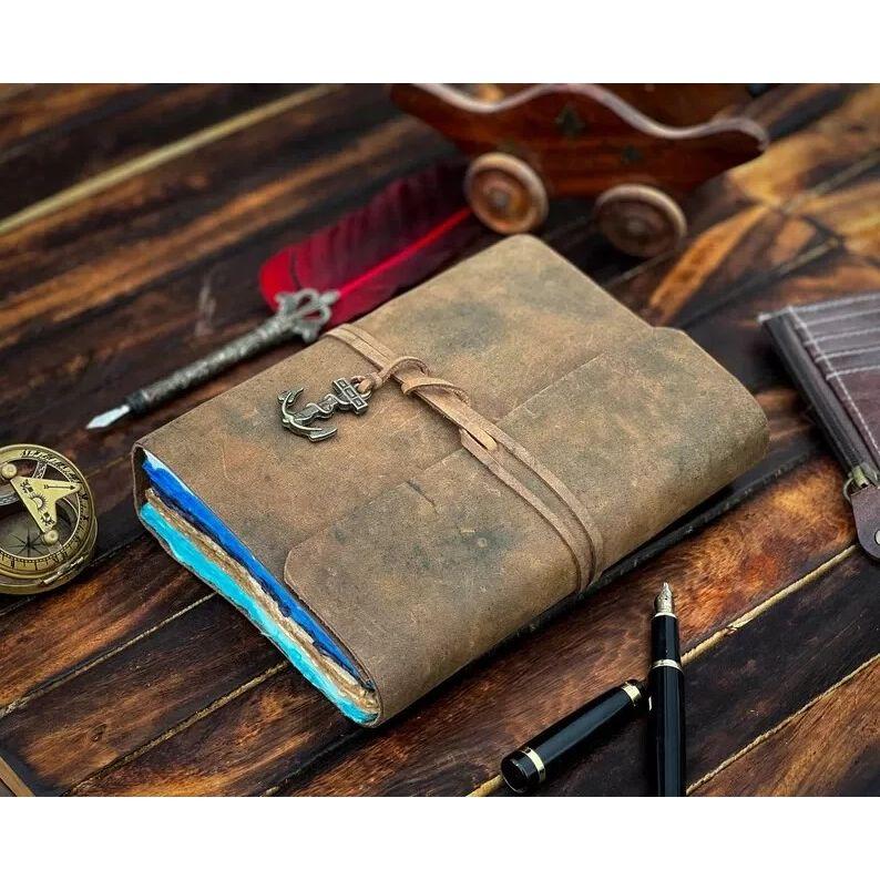 Антикварный кожаный альбом для вырезок, винтажный журнал, дневник для путешествий, писания