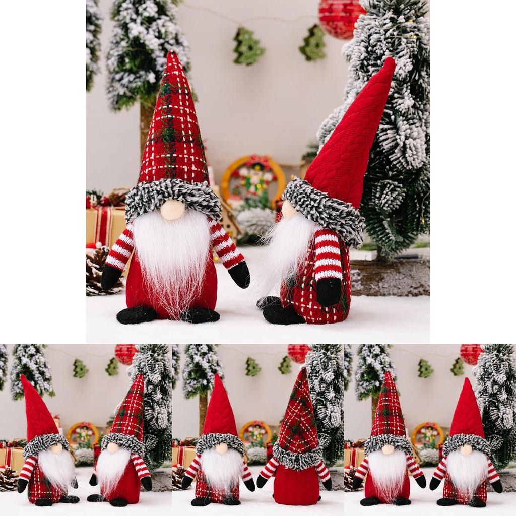 Charming Christmas Gnome Figurines With Cozy Plaid Hats Perfect For Festive Decorations