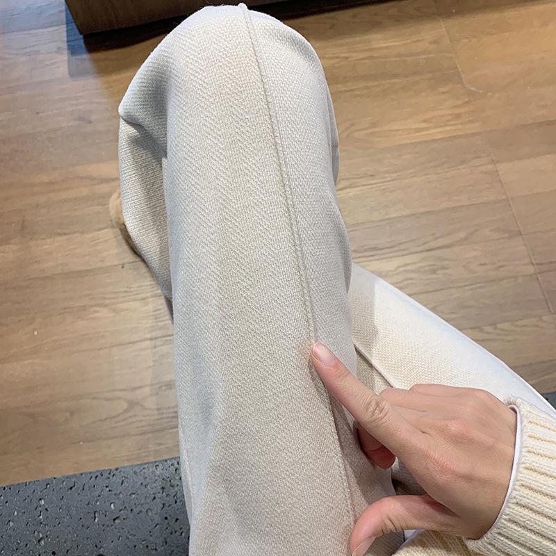 Женские широкие брюки с узором «елочка», осенние и зимние повседневные шерстяные классические брюки, серые шерстяные прямые брюки