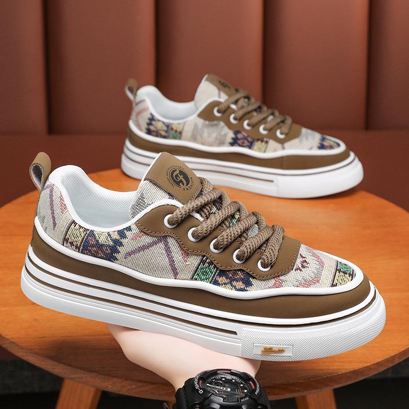 Новая весенняя мужская обувь дышащая парусиновая обувь модный принт национальная обувь на платформе универсальная мужская повседневная обувь