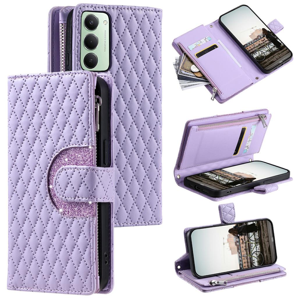 For Xiaomi Redmi 15 5G (EU) (171mm)/4G (EU) (171mm) Case Zipper Pocket Glitter Leather Phone Cover with Wrist Strap