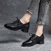 Spring New Deep-mouth Lace-up Women's Single Shoes Thick High-heeled Non-slip Mother Shoes Simple Leather Work Shoes