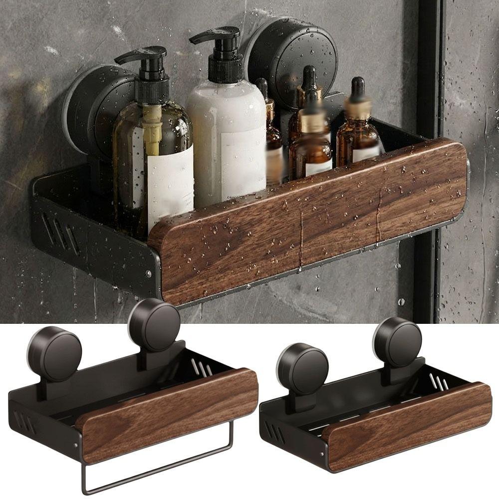 Walnut Finish Bathroom Shelf Strong Grip Bathroom Storage Rack Wall Mounted Organizer Vanity
