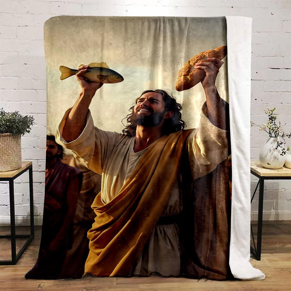 Jesus Bread Fish Blanket Printed Blanket for Living Room Bed Couch lunch break Soft Cozy Blanket for Friend's festival Gift
