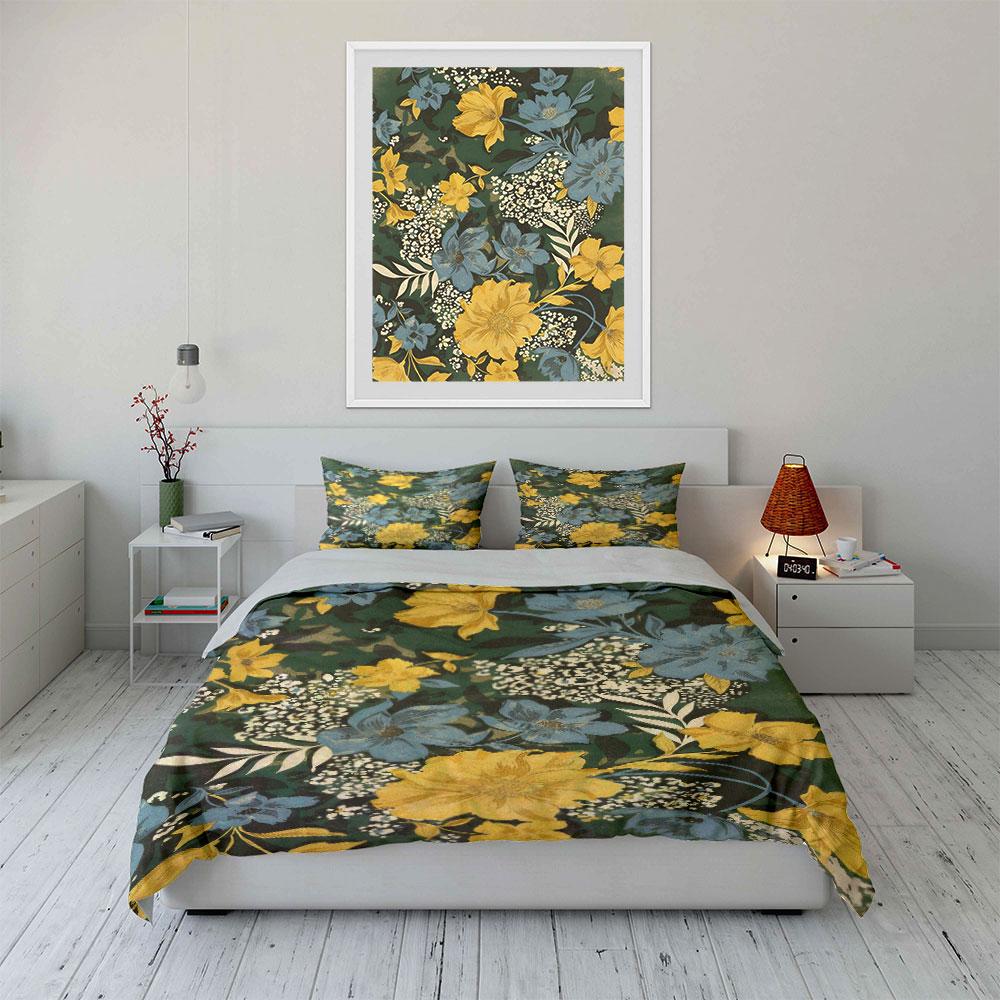 Yellow and blue flowers. Bedding sets Duvet cover sets Duvet covers Pillowcases(1 * Duvet Cover 2 * Pillowcases without duvet insert)