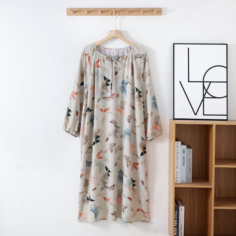 Летняя ночная рубашка с длинными рукавами, женская ночная рубашка в стиле бохо, пляжная ночная рубашка, длинная юбка, большой размер, свободная домашняя одежда