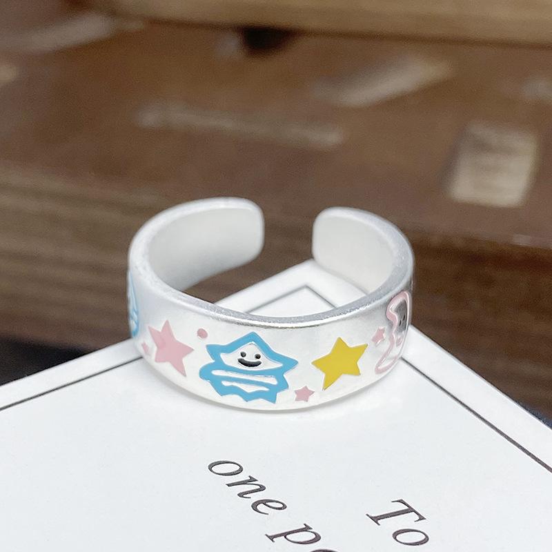 Эмалированное кольцо-разомкнутое кольцо с раскрашенным динозавром, женский нишевый дизайн, милое контрастное кольцо на указательный палец, регулируемое кольцо для ношения в несколько рядов