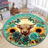 Scottish Highlands Cattle Printed Round Rug Living Room Bed Mat,Non-slip Durable Rug,Modern Simple Style,Machine Washable Carpet