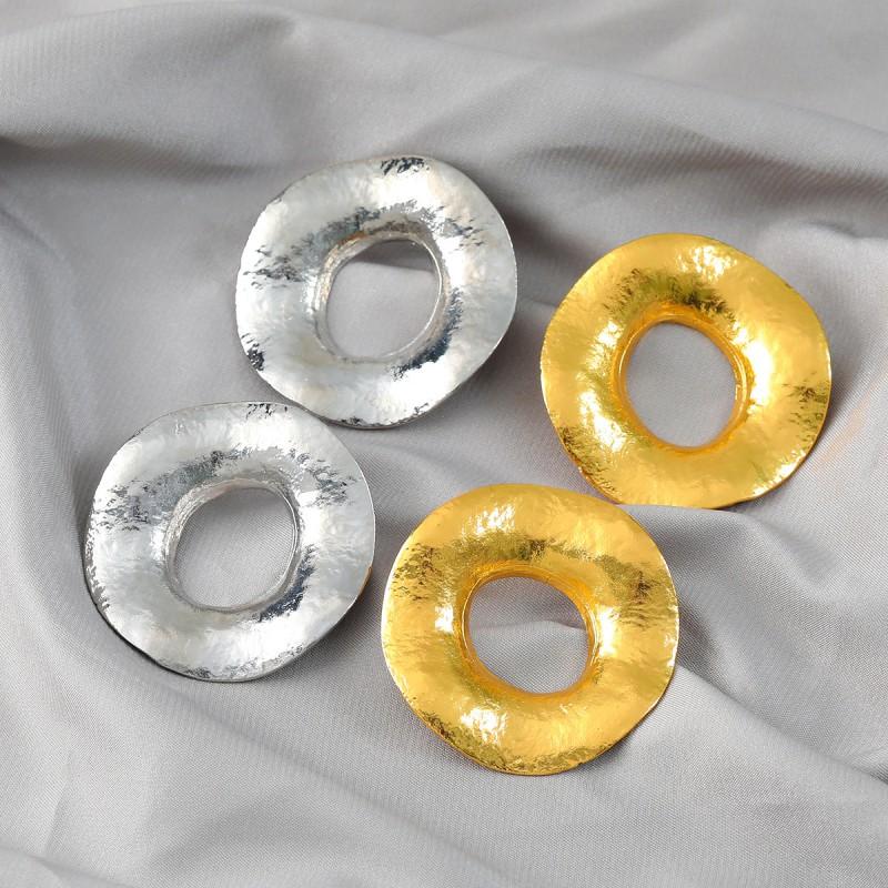 Geometric Alloy Earrings Women Irregular Circle Studs With Rhinestone Embellishment Gold