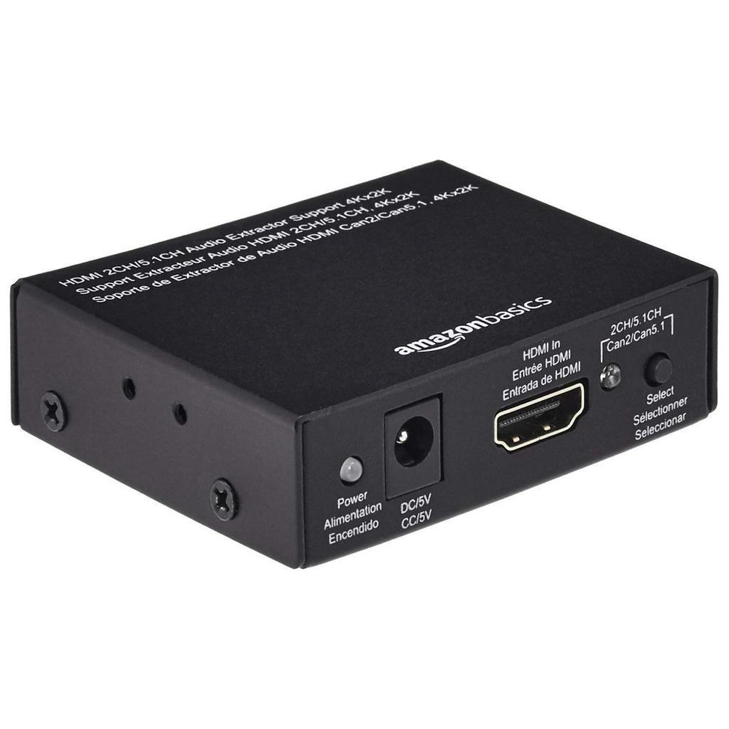 Amazon Basics Конвертер-экстрактор аудио из HDMI в HDMI 4K@30Hz, Разветвитель аудиосигнала HDMI на RCA L/R и оптический SPDIF, Прочный металлический корпус, Черный