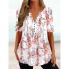 Trendy And Cool Women's Summer Loose V-neck Pullover Short-sleeved Button Printed T-shirt