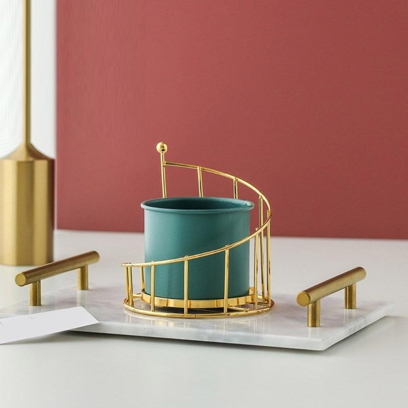 Ceramic Flowerpot Flower Plant Pots Balcony Courtyard Potted Plant Flowerpot with Iron Frame Home Garden Tray