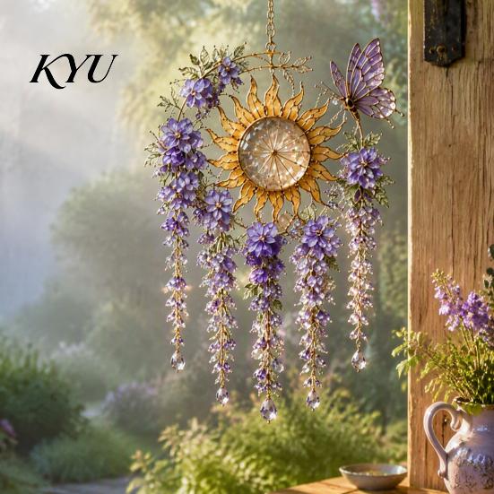 Wind Chimes for Porch Acrylic Flower & Sun/Moon Chimes, Window Hanging Suncatcher Rustic Decor Living Room Balcony, Decorative Pendant Home