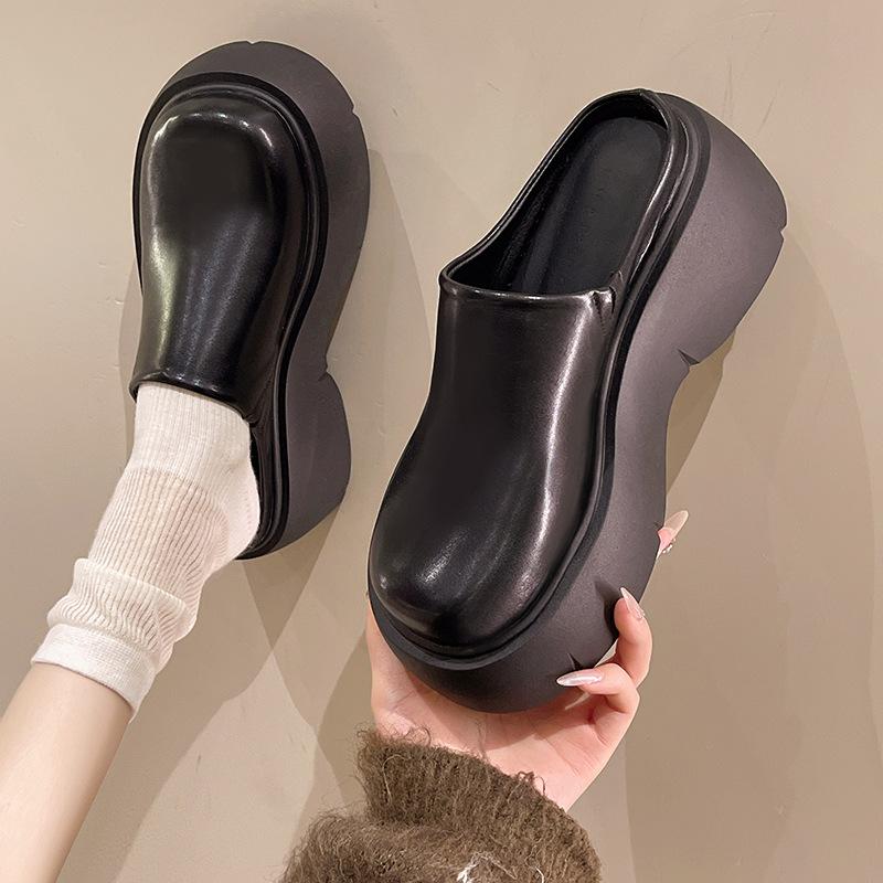 2024 весна и осень новые полушлепанцы женские маффины на толстой подошве с закрытым носком женские ретро с круглым носком ленивые повседневные уличные шлепанцы