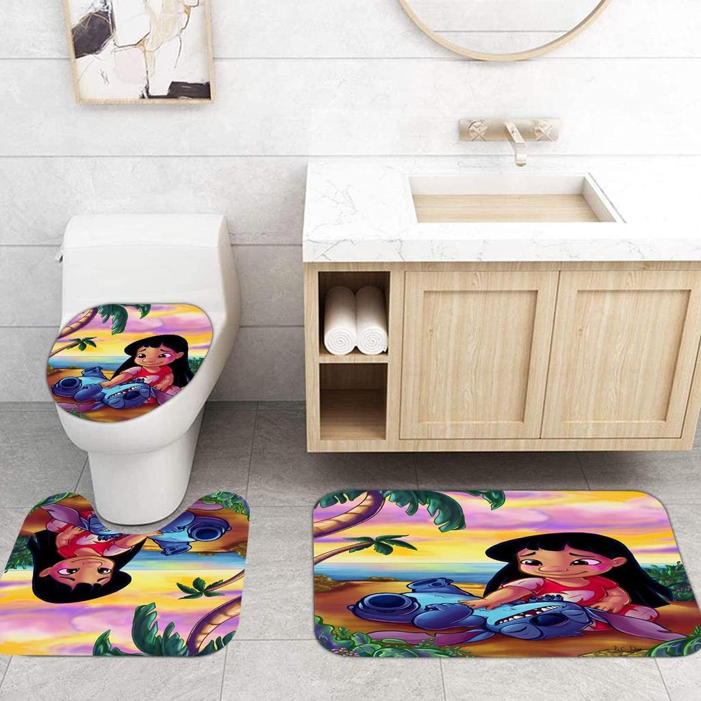 4-Piece Cartoon Cute 3D Printing Shower Curtain Bathroom Set Curtain Home Decoration Bathroom Set With Hook