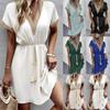 Women Summer Casual Short Sleeve Lacework One Piece Dress