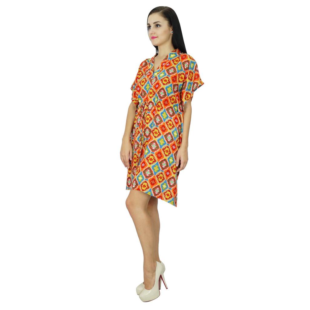 Bimba Женское платье-кафтан с принтом, короткая пляжная туника, кафтан из искусственного шелка