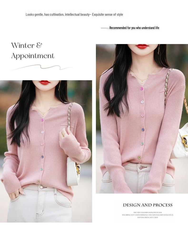 Women's Slimming V-Neck Stripe Button Cardigan for Autumn/Winter