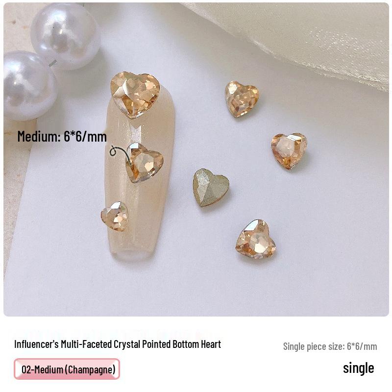 Heart Rhinestone Nail Art Accessories: Super Shiny Crystal Glass In Iridescent Peach, Small & Large Sizes
