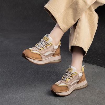 Британский стиль Натуральная кожа Ретро Смешанные цвета Женская спортивная обувь Сетчатая Дышащая Повседневная Обувь на плоской подошве