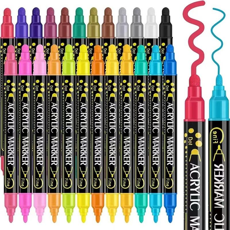 Acrylic Marker Pen12/24/26/48/ 60 Color Double Head Impermeable Paper Water-based Stackable Acrylic Pen Pigment Soft Head Brush