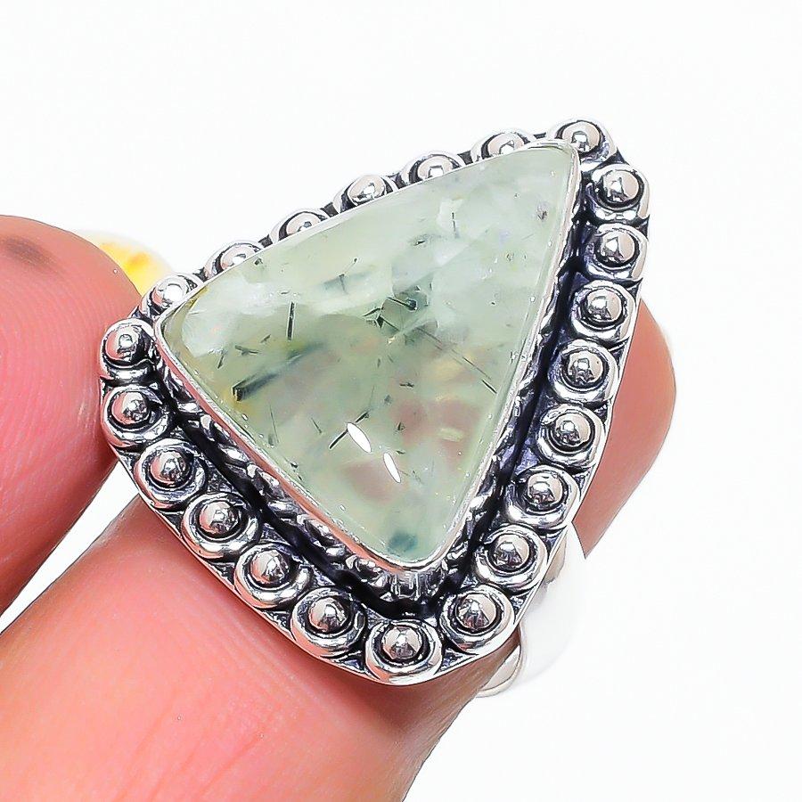 Prehnite Gemstone Handmade 925 Sterling Silver Jewelry Ring Size 6.5 SU-11441