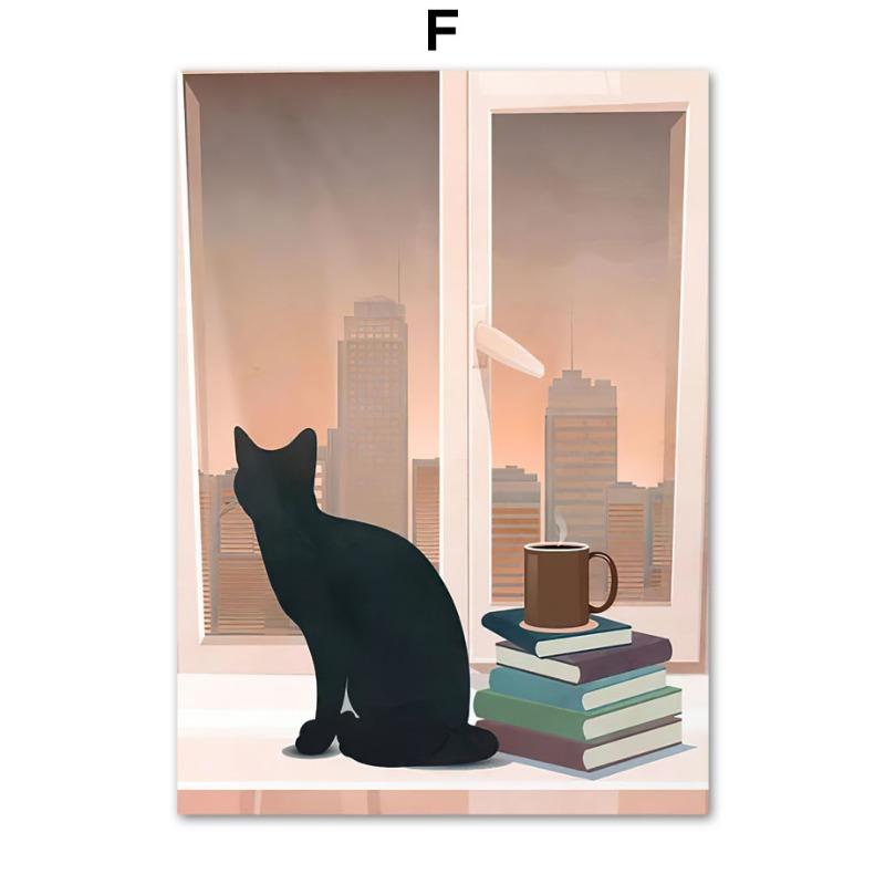 Девушка Книга Кошка Лист Иллюстрация Настенная Живопись Холст Картина Абстрактные Плакаты и Принты Гостиничный Бар Настенные Картины Для Декора Гостиной