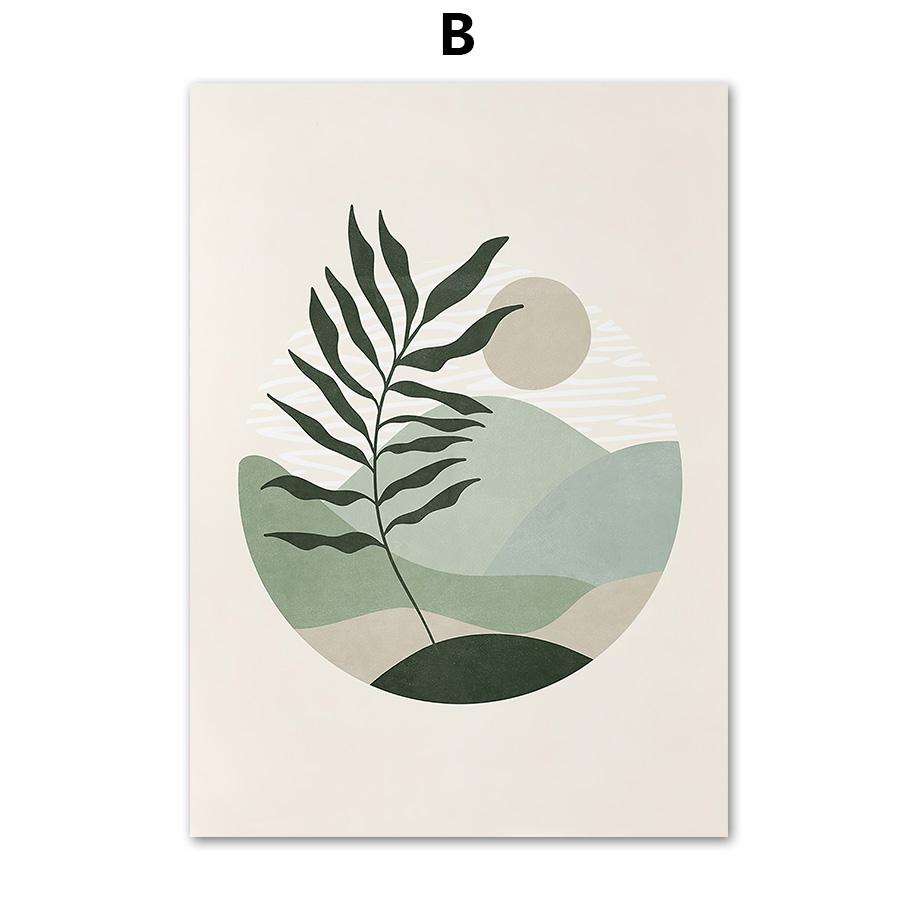 Абстрактное зеленое растение, плакат и линия печати, богемная луна, настенное искусство, мудрец, холст, картина, скандинавская настенная картина, украшение для гостиной