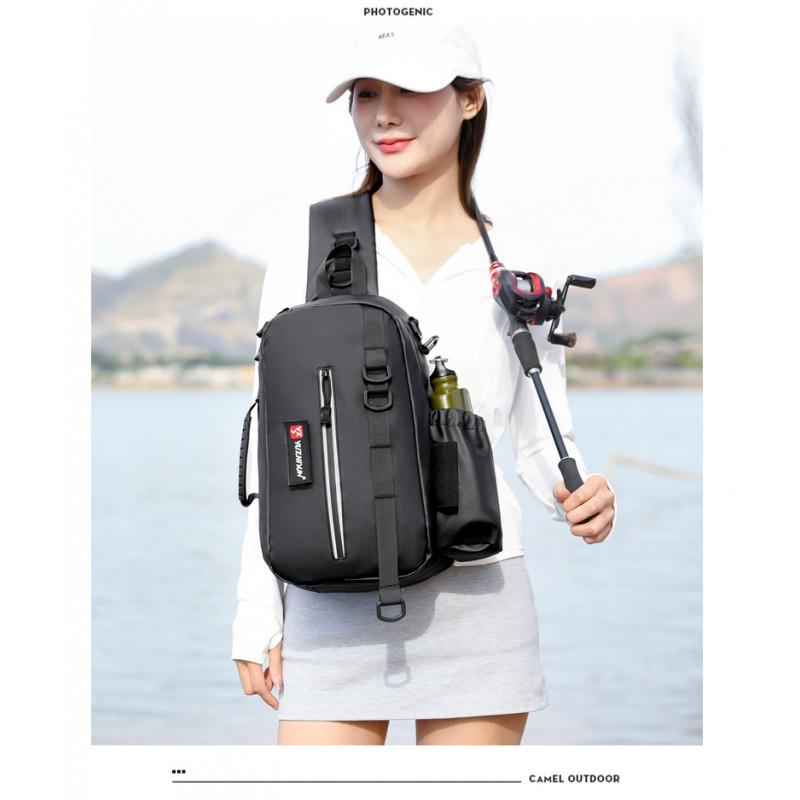 Multi-Compartment Fishing Tackle Bag With Waterproof PVC Construction Adjustable Shoulder Strap Spinning Rods Lures Lines