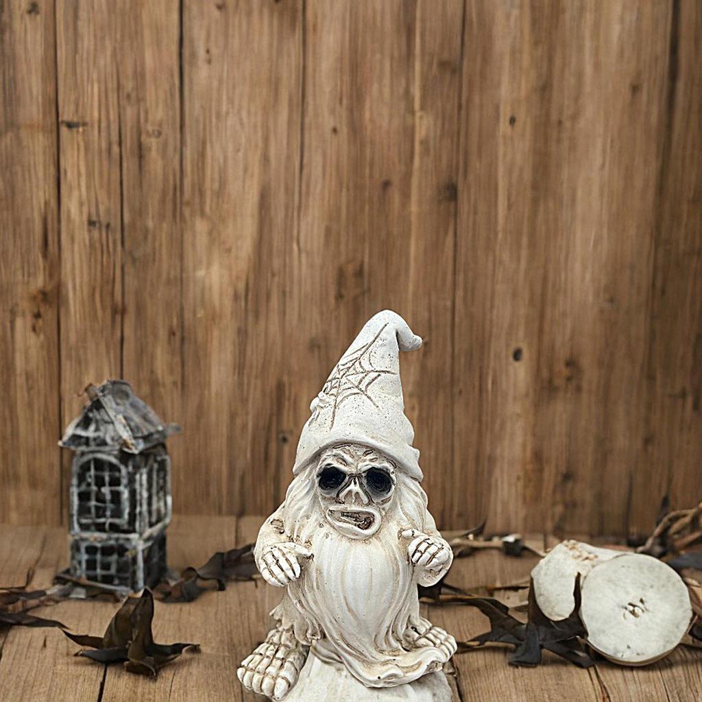 Skeleton Gnomes Outdoor Resin Dwarf Figurines Retro Skeleton Gnomes Statue Sculptures Skull Dwarf Figurines Horror Halloween