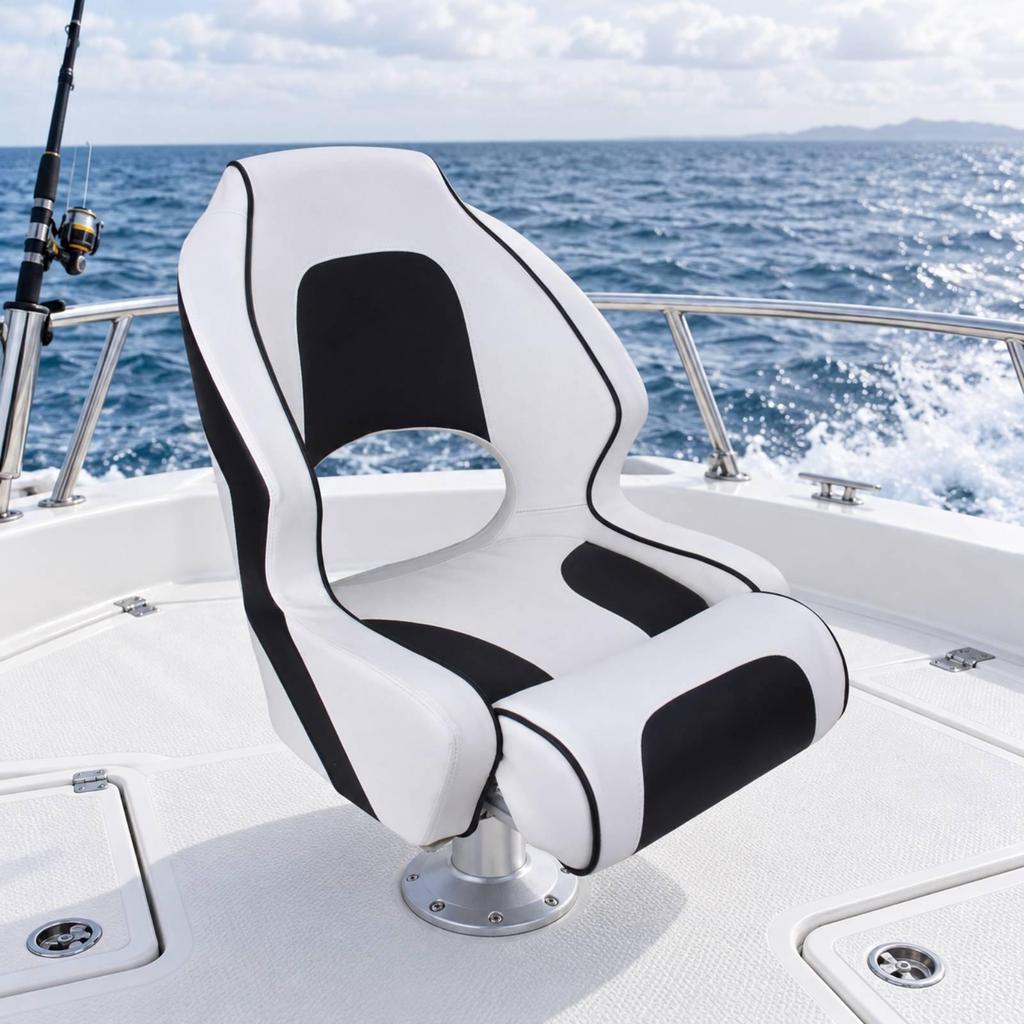 Contoured Boat Seat with Armrests Waterproof Leather-Upholstered Marine