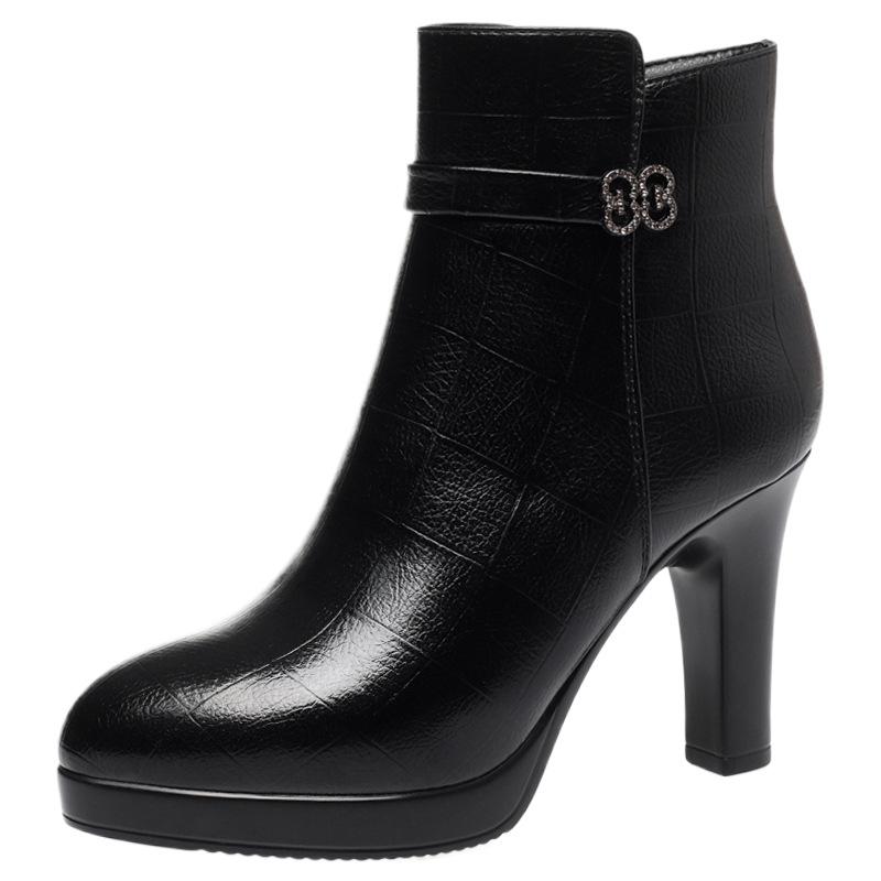 Женская обувь новая осень и зима туфли на высоком каблуке короткие ботильоны женские ботинки с мехом толстый каблук бархатные водонепроницаемые ботинки женские ботинки ботинки