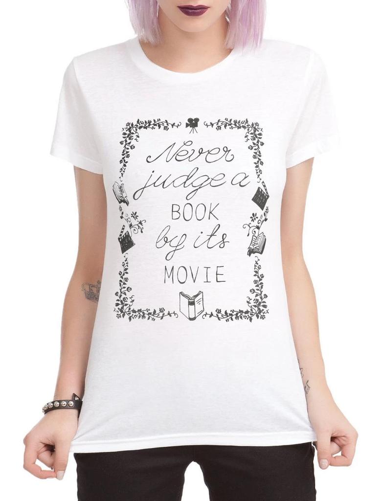 Hot Topic Для подростков Не суди книгу по ее фильму Забавная белая футболка Новая с биркой Маленький