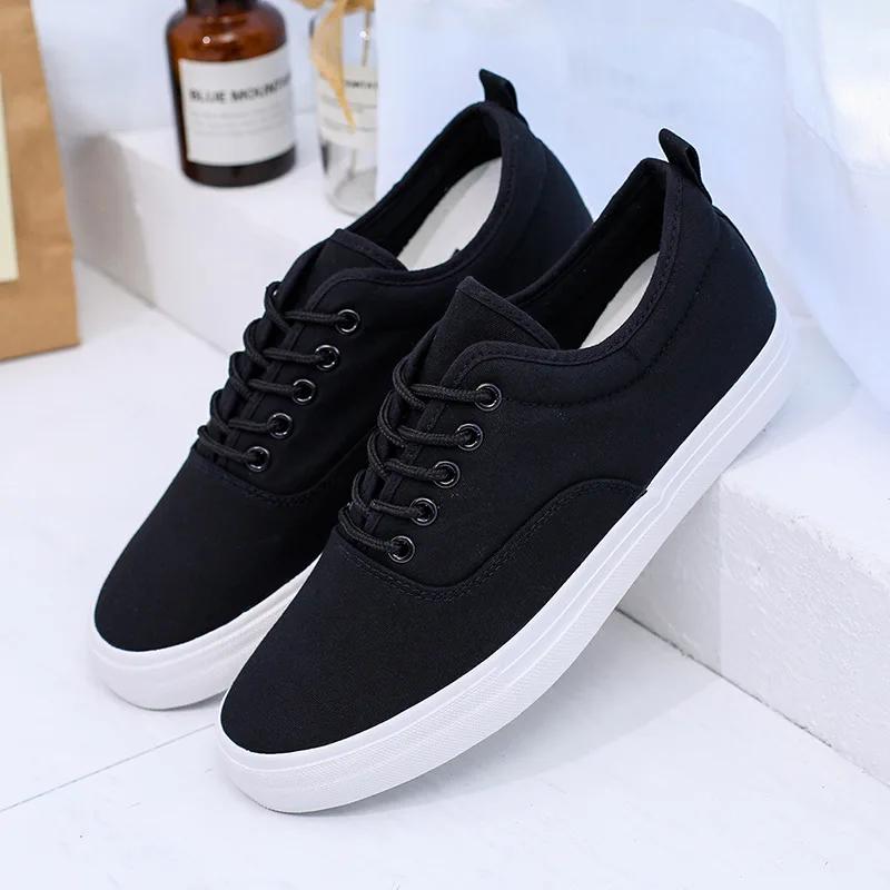 Spring Autumn Mens Cloth Footwear Breathable Flat Mens Canvas Shoes Fashion Cool Young Man Street Shoes Black White